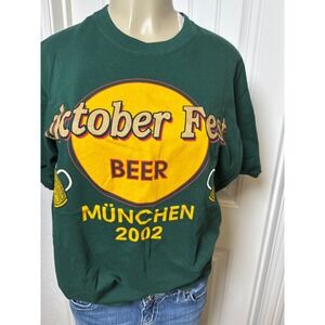 Oktober Fest Beer Munchen 2002 Graphic TGreen Cotton Size Large Vintage , Y2k